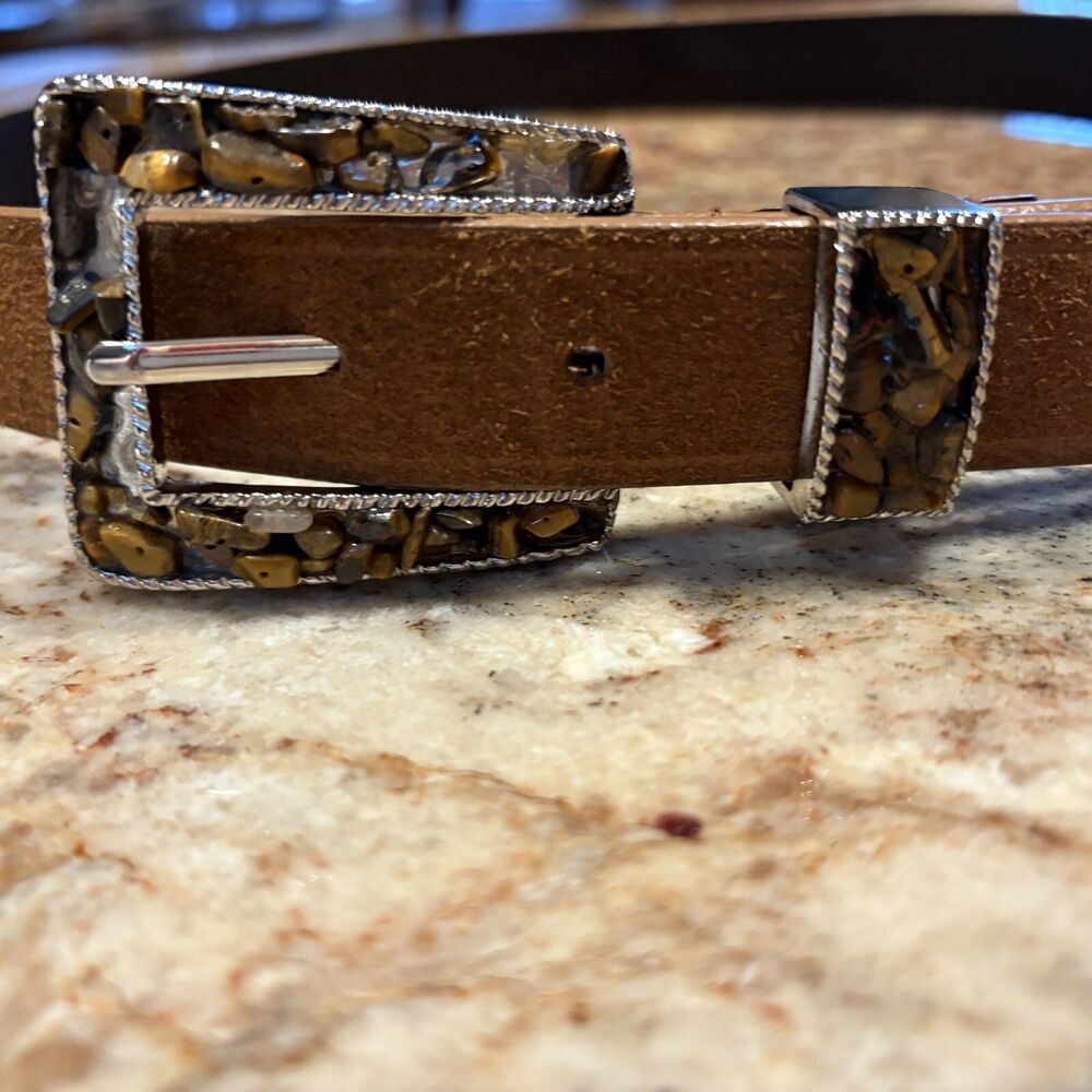 Nine‎ West Leather Belt Western Bling Buckle Size Medium  37”  Western